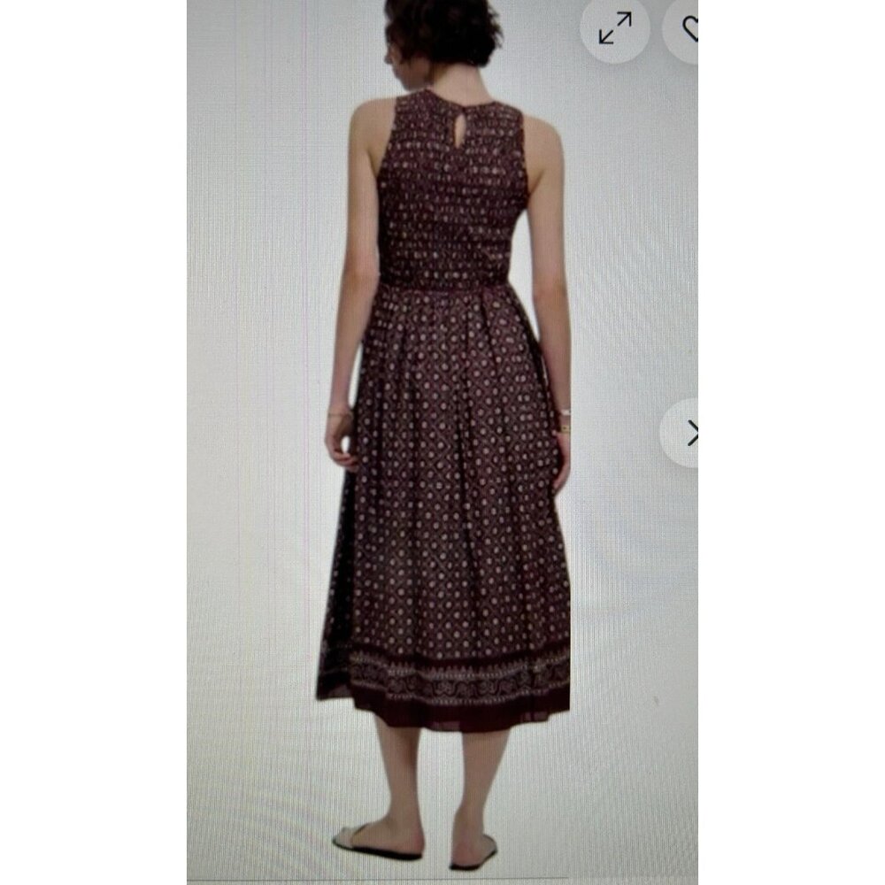 Madewell $158 Selena Midi Dress Smocked Daisy Print Plum Purple Pockets Size L - Picture 2 of 10